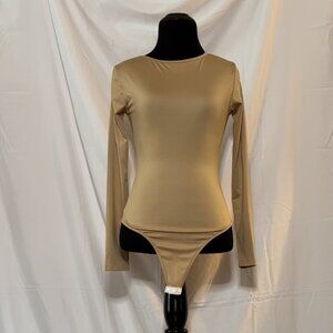 Women’s Tan, long-sleeved, body suite.